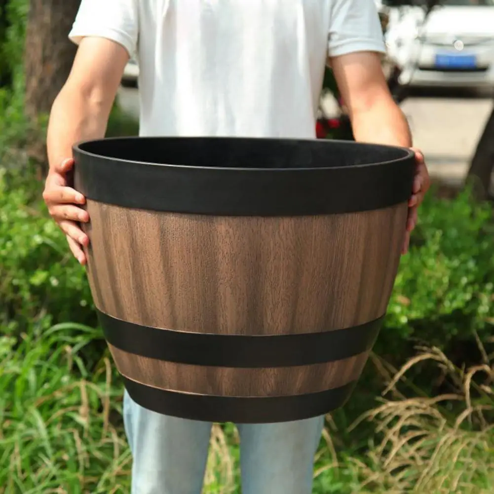 Flower Planter Wooden Garden Treasure Round 4Style Barrel Outdoor Pot Home Decor 
