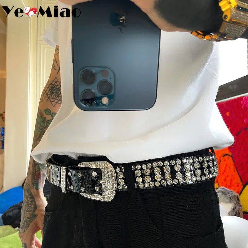 leopard print belt Punk Luxury Strap Diamond Belt Goth Lolita Cosplay Harajuku Y2K Bling Bling Disco Waistband Hip Pop Women Men Crystal Belts dress belts for women