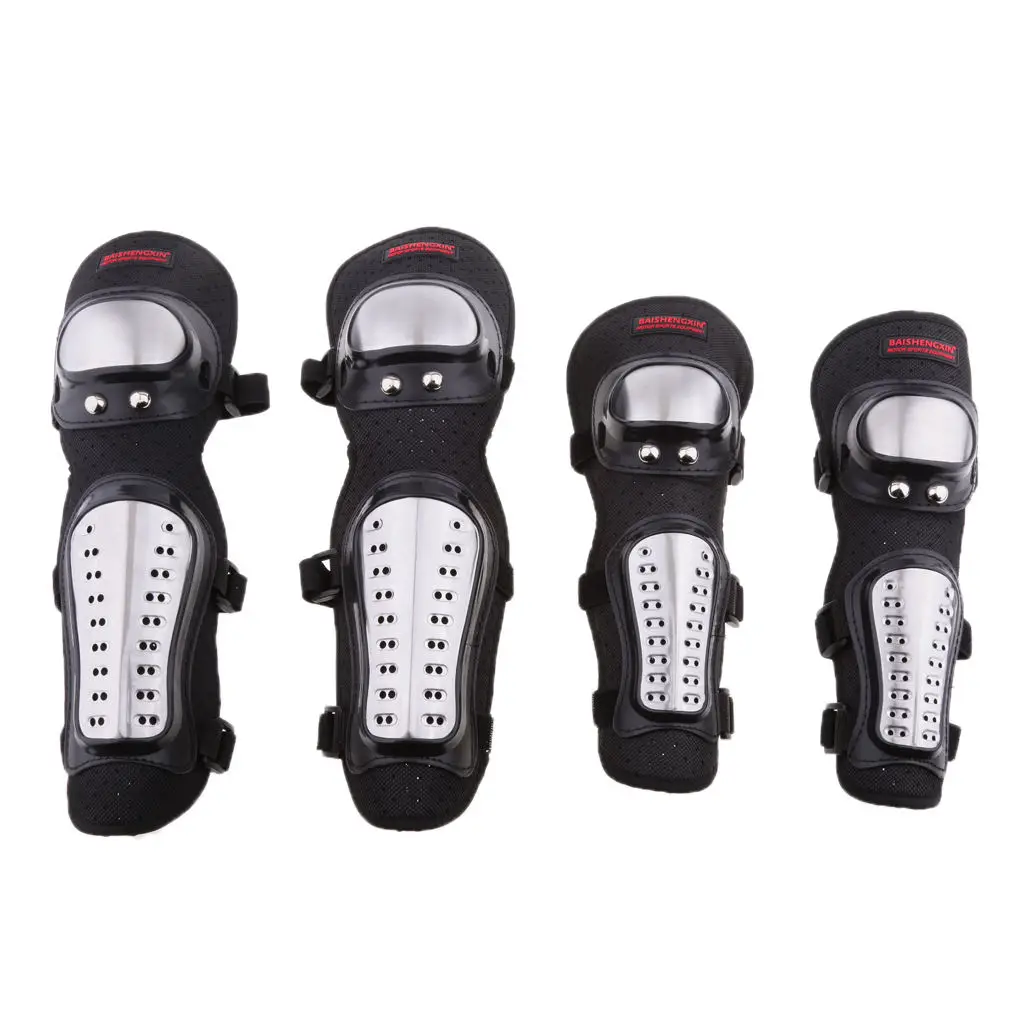 4Pieces Motorcycle Motocross Cycling Elbow and Knee Pads Protector Guard Armors Set Stainless Steel