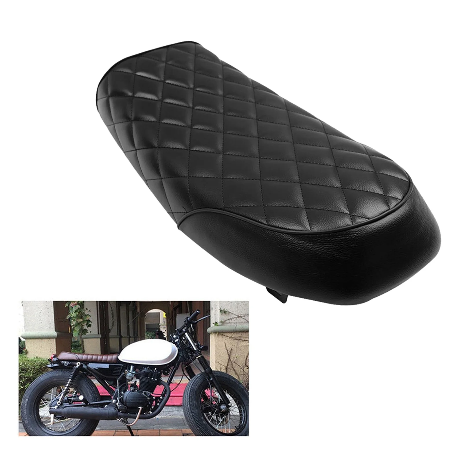 Soft Leatherette Motorcycle  Flat Brat Seat Saddle fits Cafe Racer