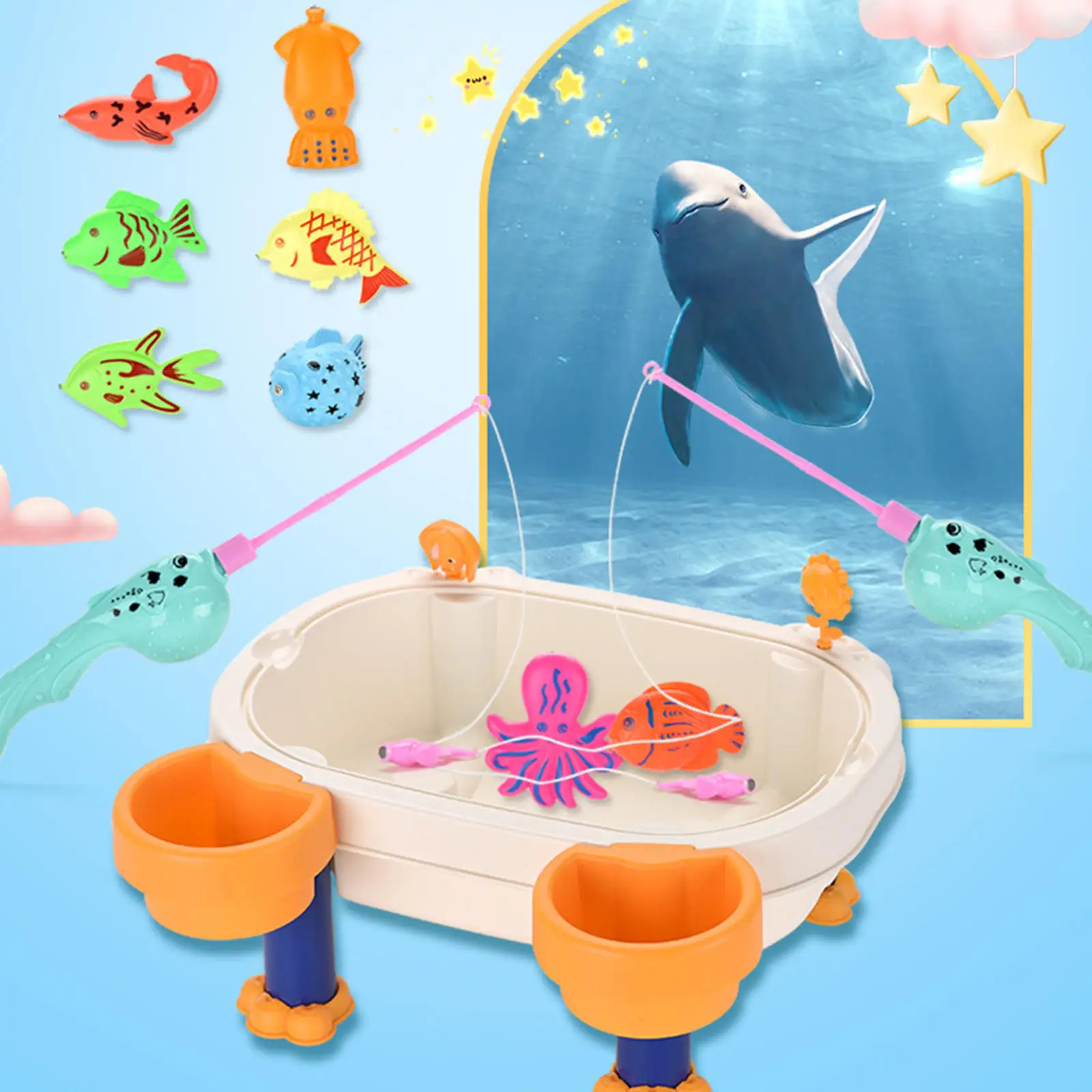 Educational Funny Fishing Table Toys Magnetic Fish Plate Fishing Game Water Playing Table Toy Set Gift for Toddlers