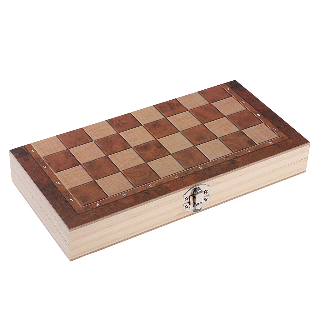 Deluxe 9.5x9.5 Inch Chess Checker Backgammon 3 in 1 Wooden Travel Game Set