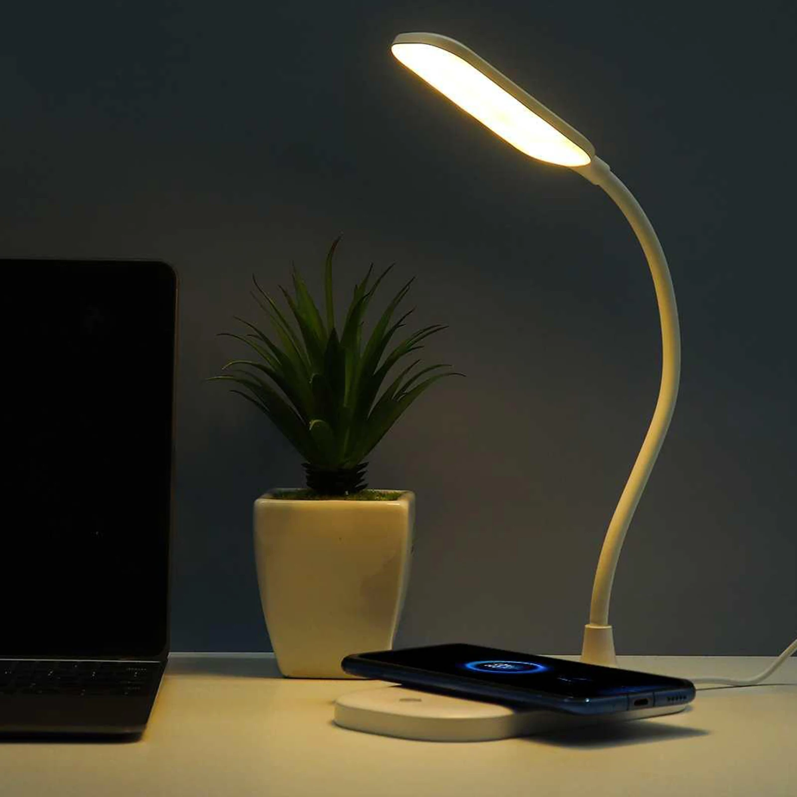 Dimmable LED Desk Lamp Room Reading Light Lamp 10W Wireless Charger