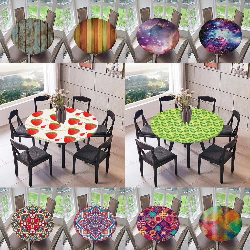 1Pcs Elastic Edged Table Cover Round Tablecloth for BBQ Dinners Weddings