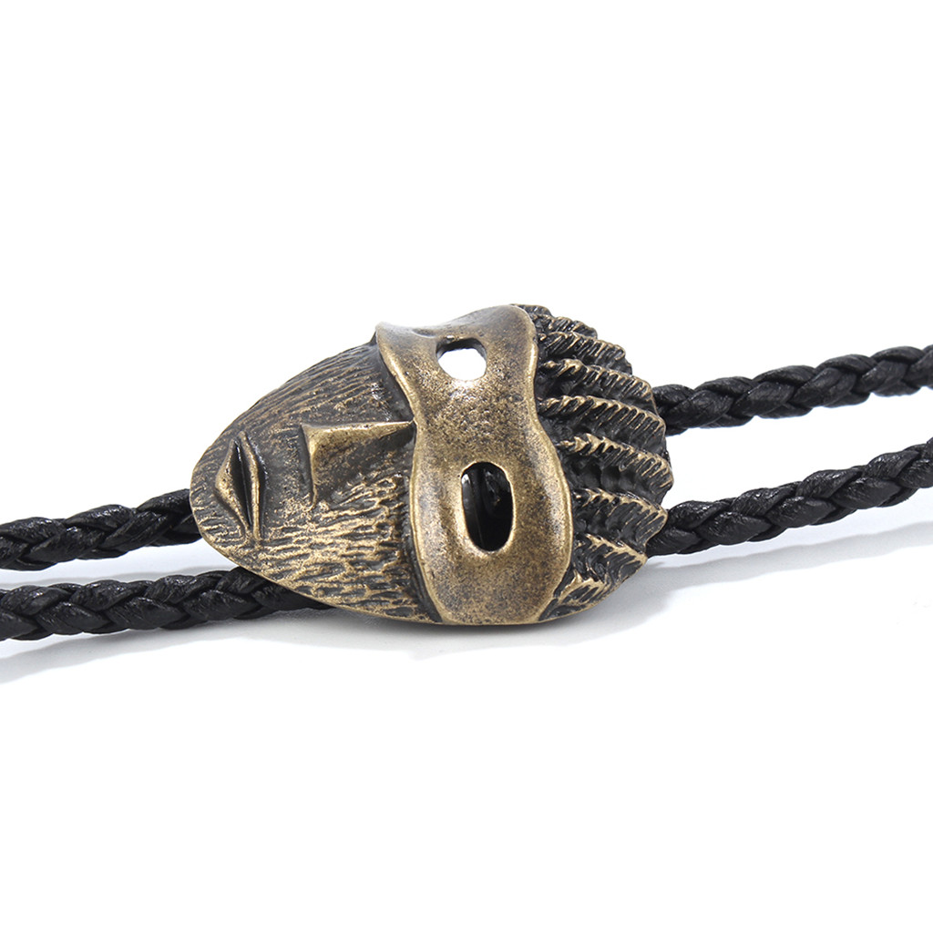 Western Cowboy Bronze Stone Bolo Tie Leather Necklace Unisex Jewelry