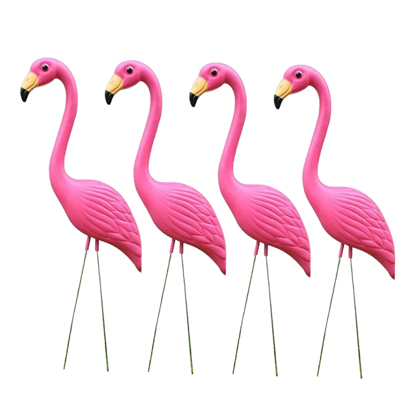 4PCS Lawn Ornament Pink Flamingo Lifelike Plastic Garden Animals Home Party Wedding Decor