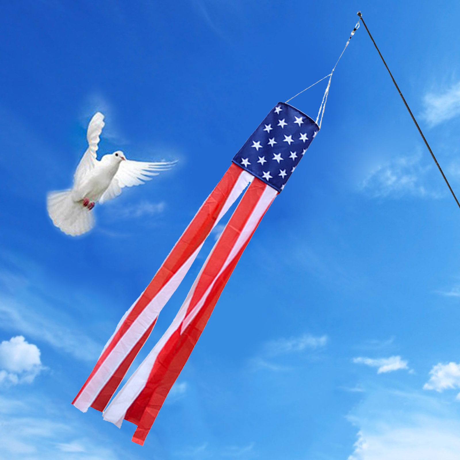 American Flag Windsock Stars Stripes Weather Vane Garden Outdoor Holiday Assembly School Educational Hanging Decorations