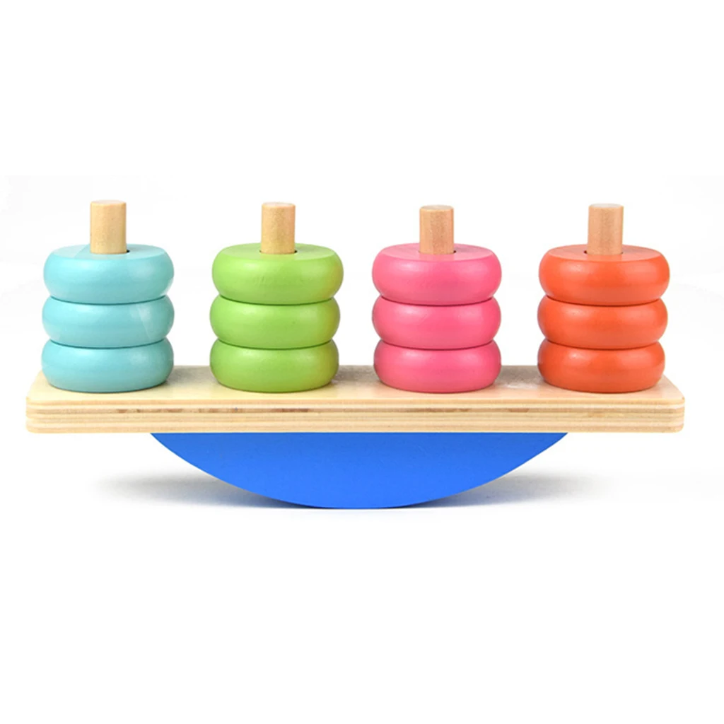 Stacking Rings Stacker with Wooden Colorful Smooth Rings and Solid Wood Base