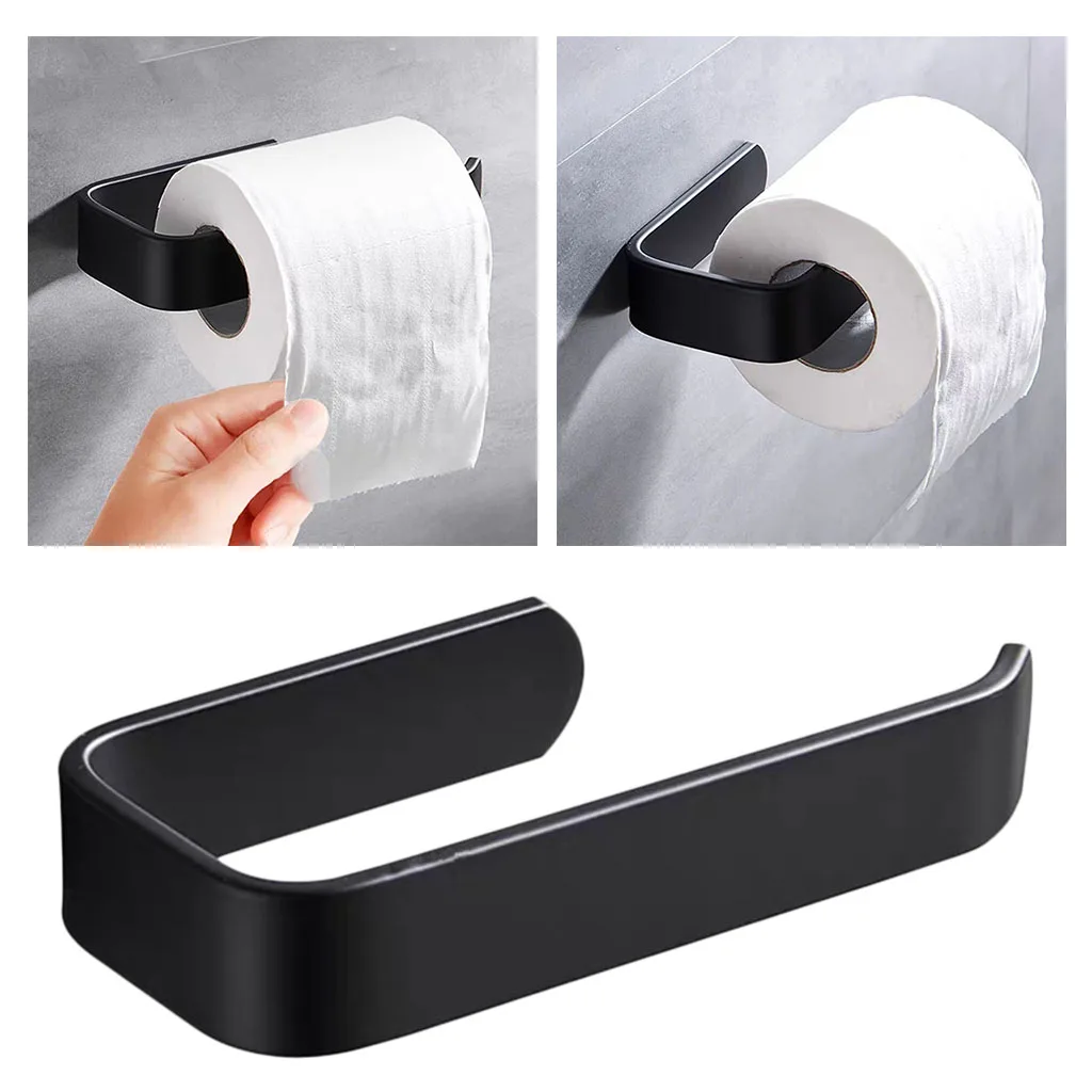 2pcs Bathroom Toilet Paper Holder Rack Adhesive Wall Mount Holder Hook