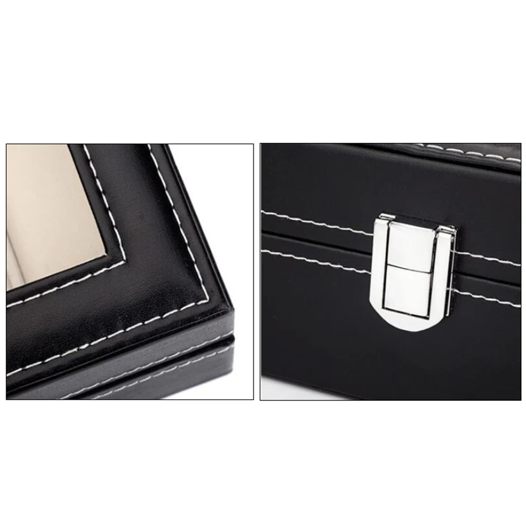 PU Leather 10 Slots Watch Box Glass Top Watch Organizer Jewelry Display Case Box with Soft Leather Pillows for Men Women