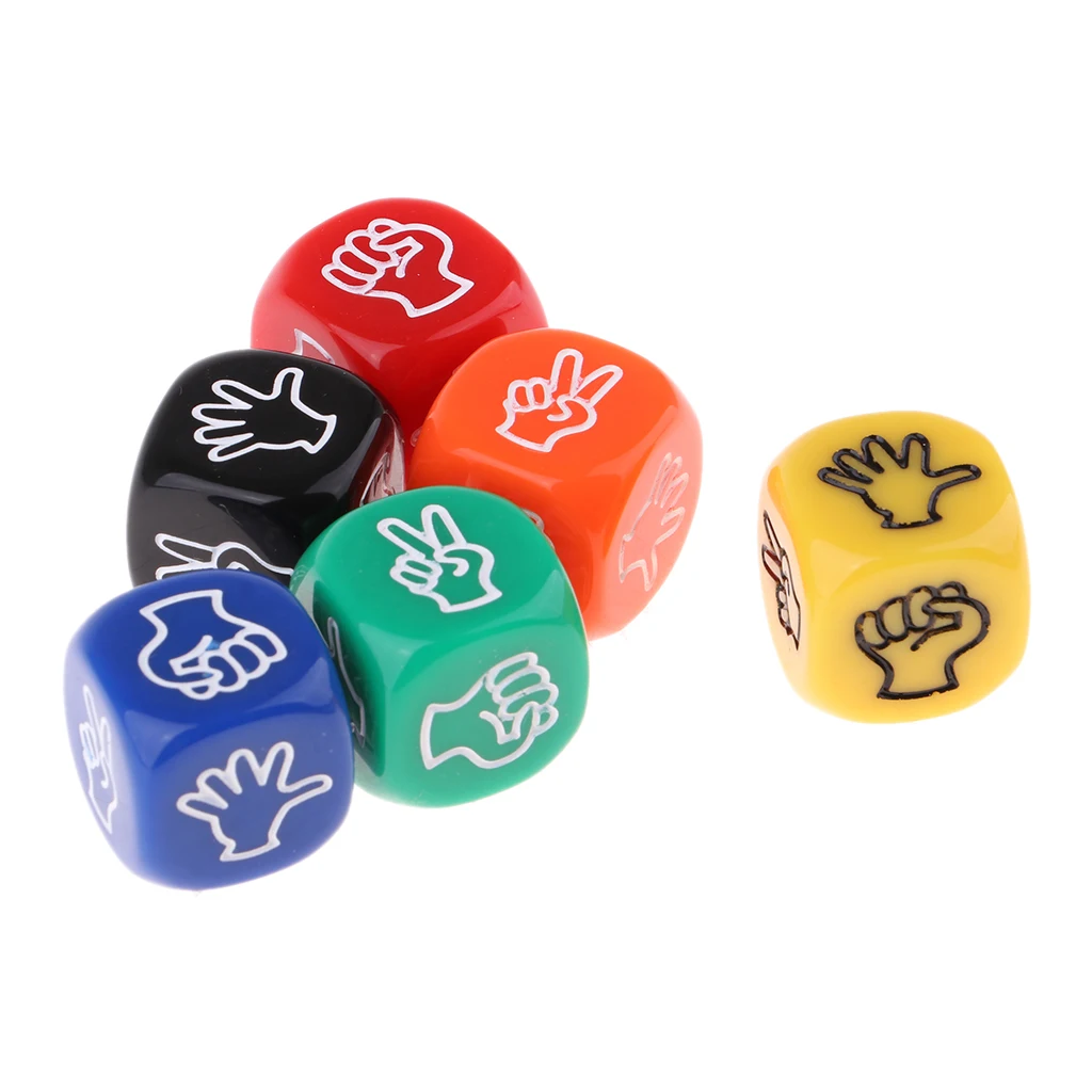 6pcs Rock-Scissors-Paper Dice Party Club Toy Gifts Six Sided Multicolor Dices for Adults Kids Games