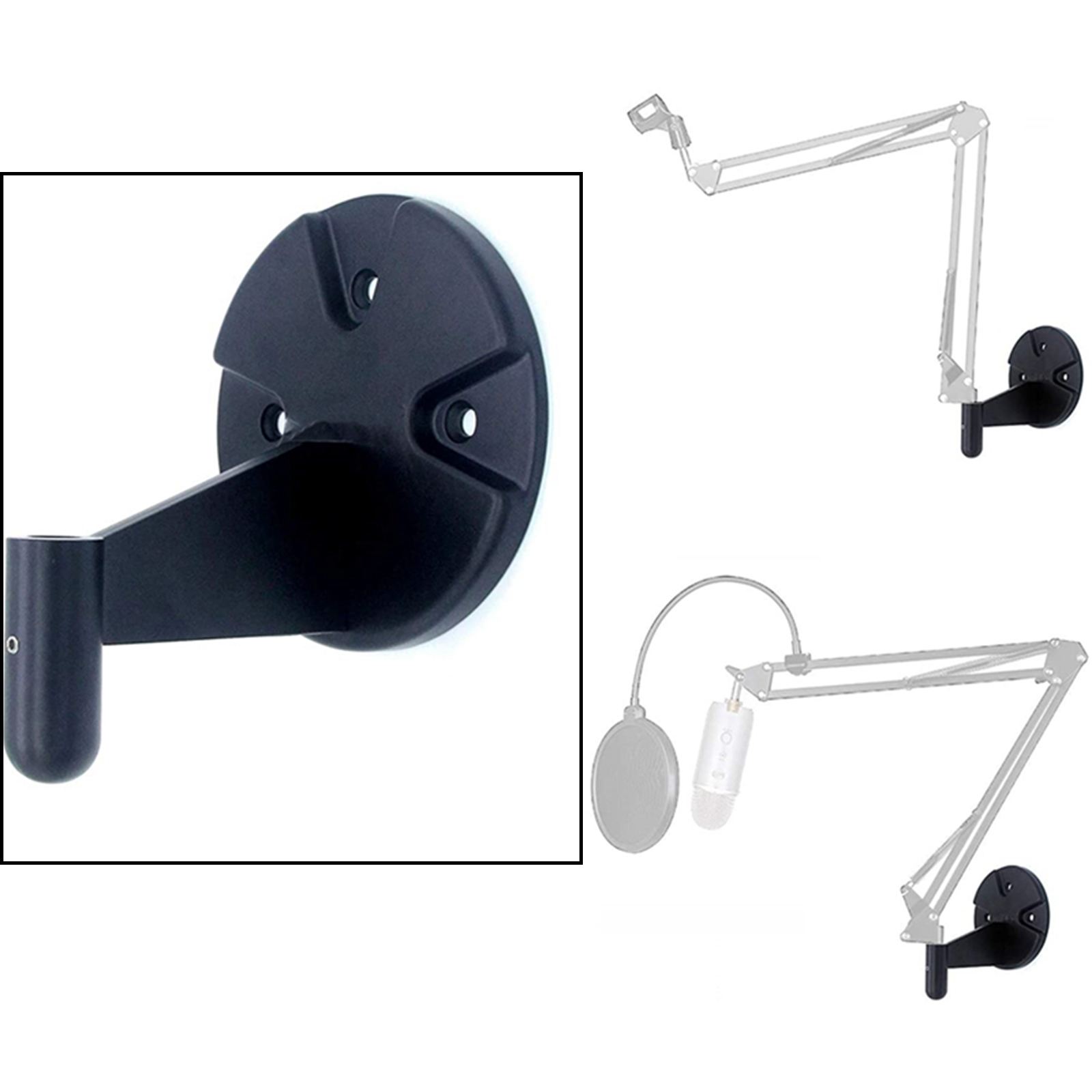 Wall Mount, Fit for  Boom Arm, Microphone, Mobile Phone, Stand ,with Round Plate ,with Attaching Holder Black Easy to Install