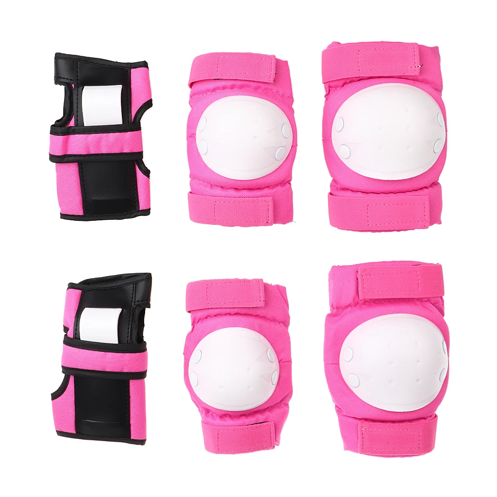 6pcs Adjustable Knee Elbow Wrist Pads Guard Skating Bicycle Scooter black / pink Protective Tool
