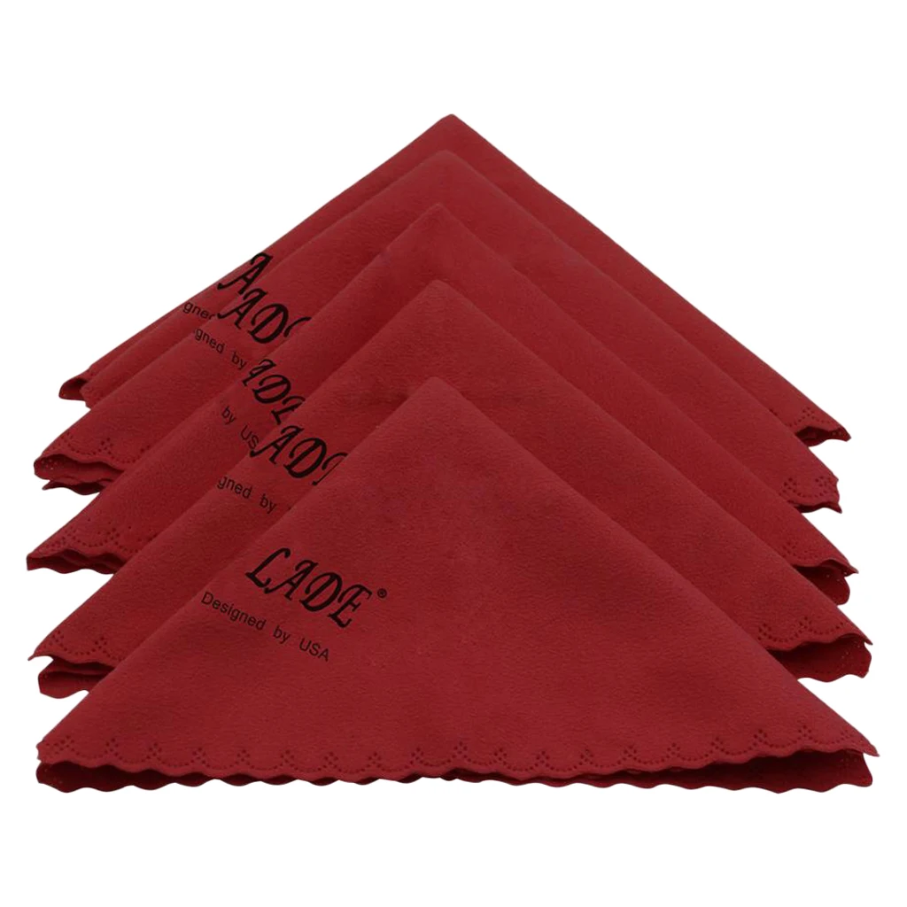 5Pcs Cleaning Cloths Polish Cloth 250x250mm for Guitar Violin Saxophones Cleaner, Wind Red