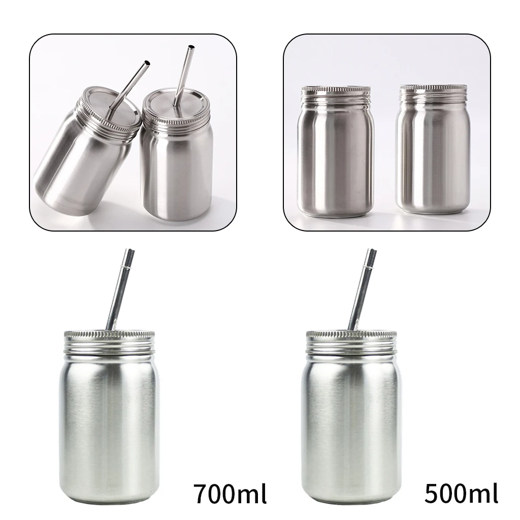 Stainless Steel Mason Jar Unbreakable Tumblers Dishwasher Safe Drinking Travel Mugs with Lids and Straws Silver