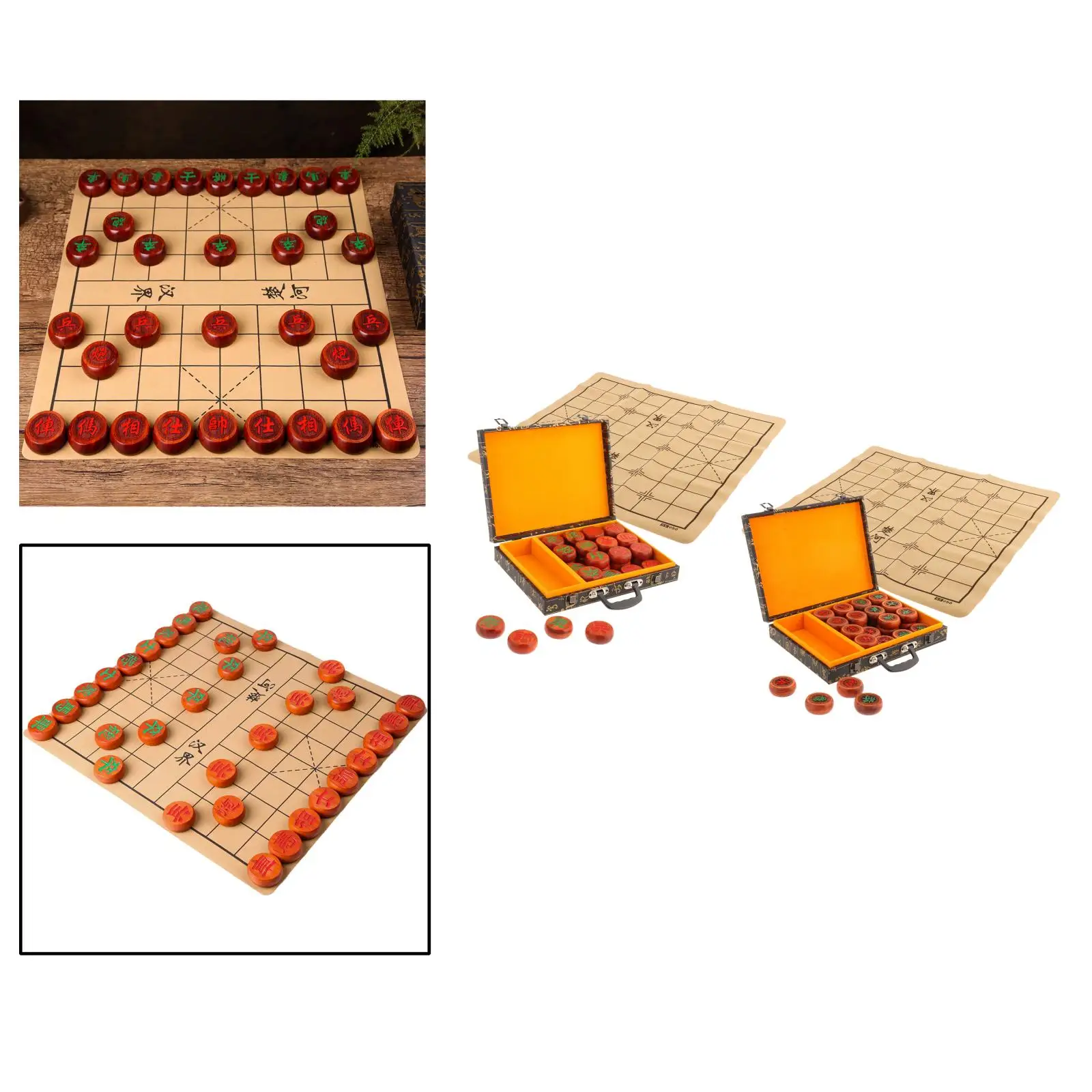 Collectible Rosewood Chinese Chess Set Portable Travel Family Classic Xiangqi Board Game with Wood Case Carved Chess Pieces