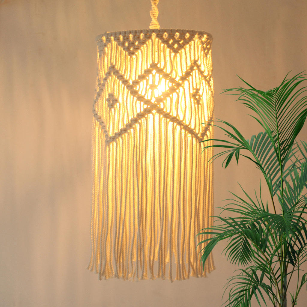 Creative Macrame Chandelier Shade with Long Tassel Art Decor Wall Hanging Craft for Living Room Restaurant Decoration Bedroom