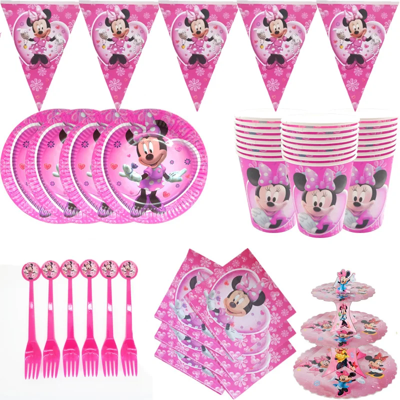 Disney Minnie Mouse girl favor birthday party decor baby girl birthday Disposable tableware or balloon set Scenes Collection