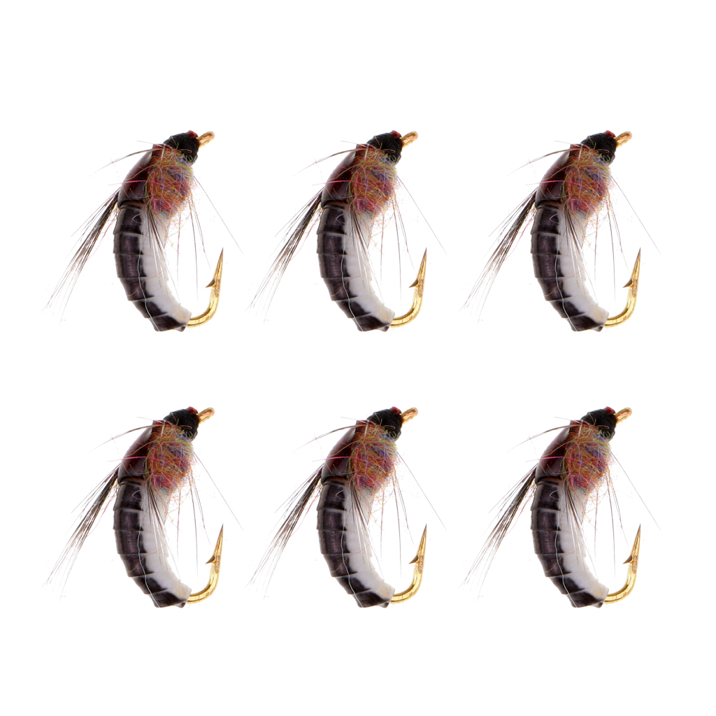 6pcs Realistic Nymph Scud Fly for Trout Fishing Artificial Insect Bait Lures