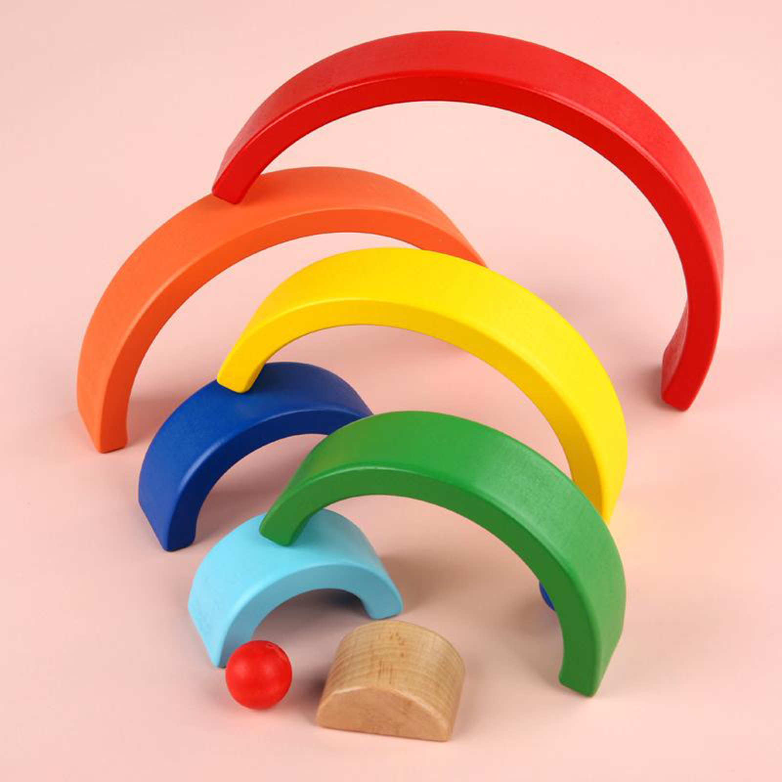 Rainbow Stacking Toys Wood Stacker Colorful Building Blocks Nesting Puzzles Set