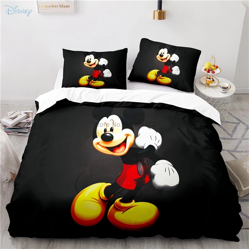 Disney Bedding Set Mickey Minnie Mouse Lovers Print Duvet Cover Pillow Cases 3PC 