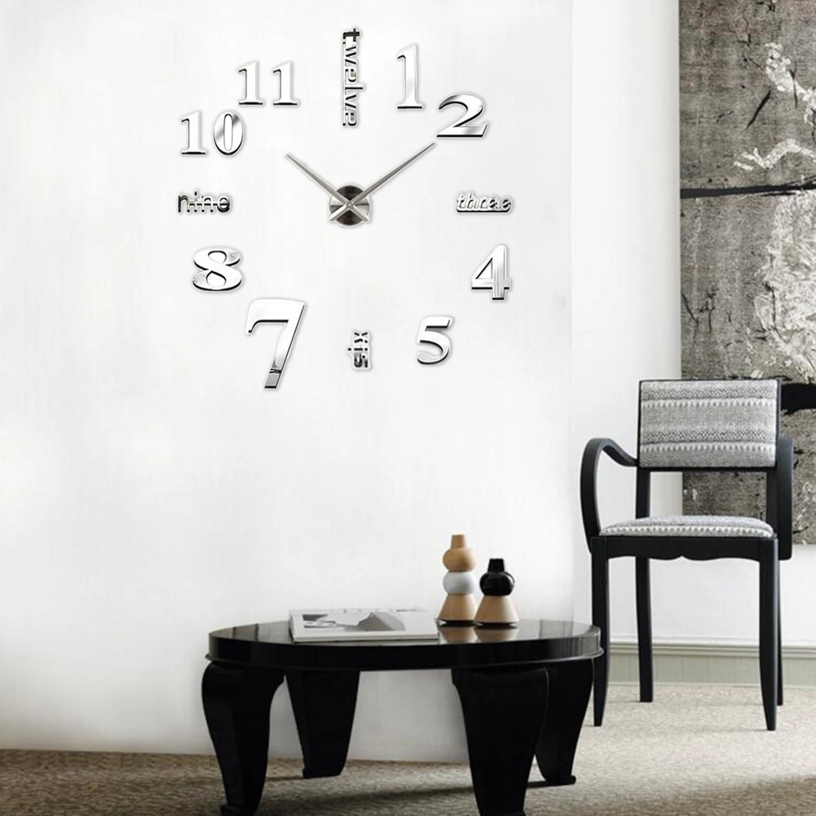 3D DIY Wall Clock Sticker Decor Mirror Frameless Large Quartz Wall Clock Kits for Home Living Room Office Bedroom Decoration