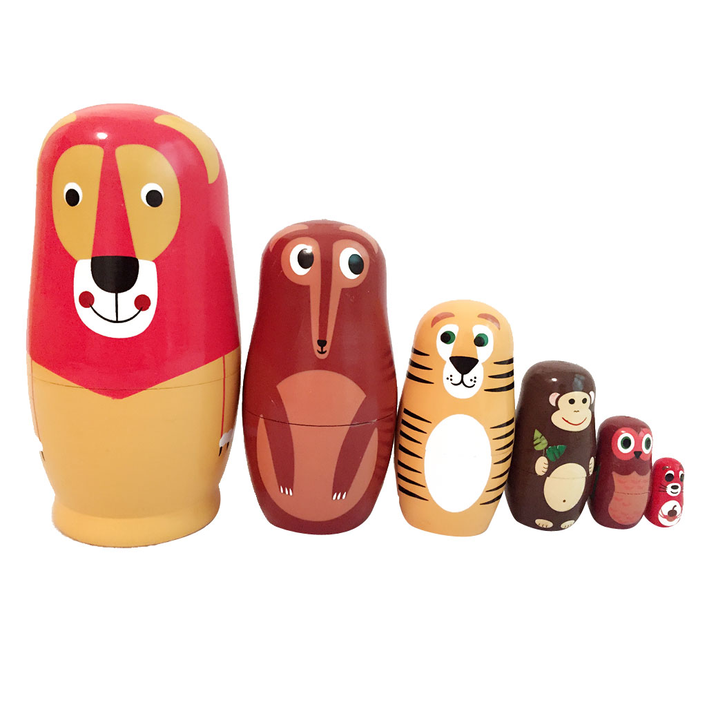 6Pcs/Set Painted Wooden Animals Nesting Dolls Matryoshka Russian Doll for Bar Bookstore Home Desk Decor Children Kids Gifts