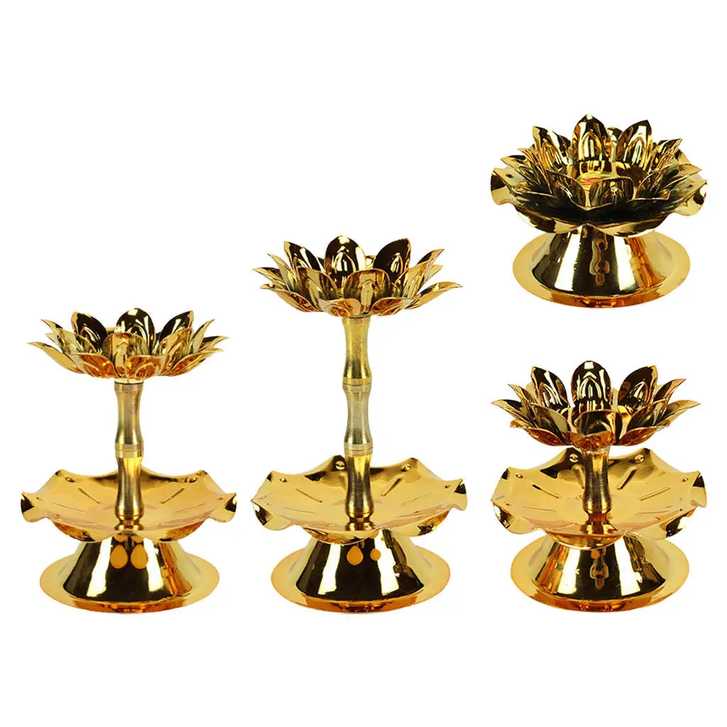 Retro Style Metal Lotus Candle Holder Stand Buddha Ghee Lamp Holder Candlestick Temple Ancestral Hall Decors, Golden
