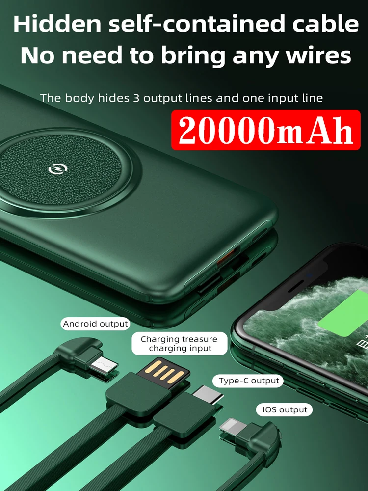 battery pack for phone 20000 MAh Power Bank Qi Wireless Charger For iPhone Mobile Phone External Battery For Samsung Xiaomi OPPO Power Bank usb c power bank