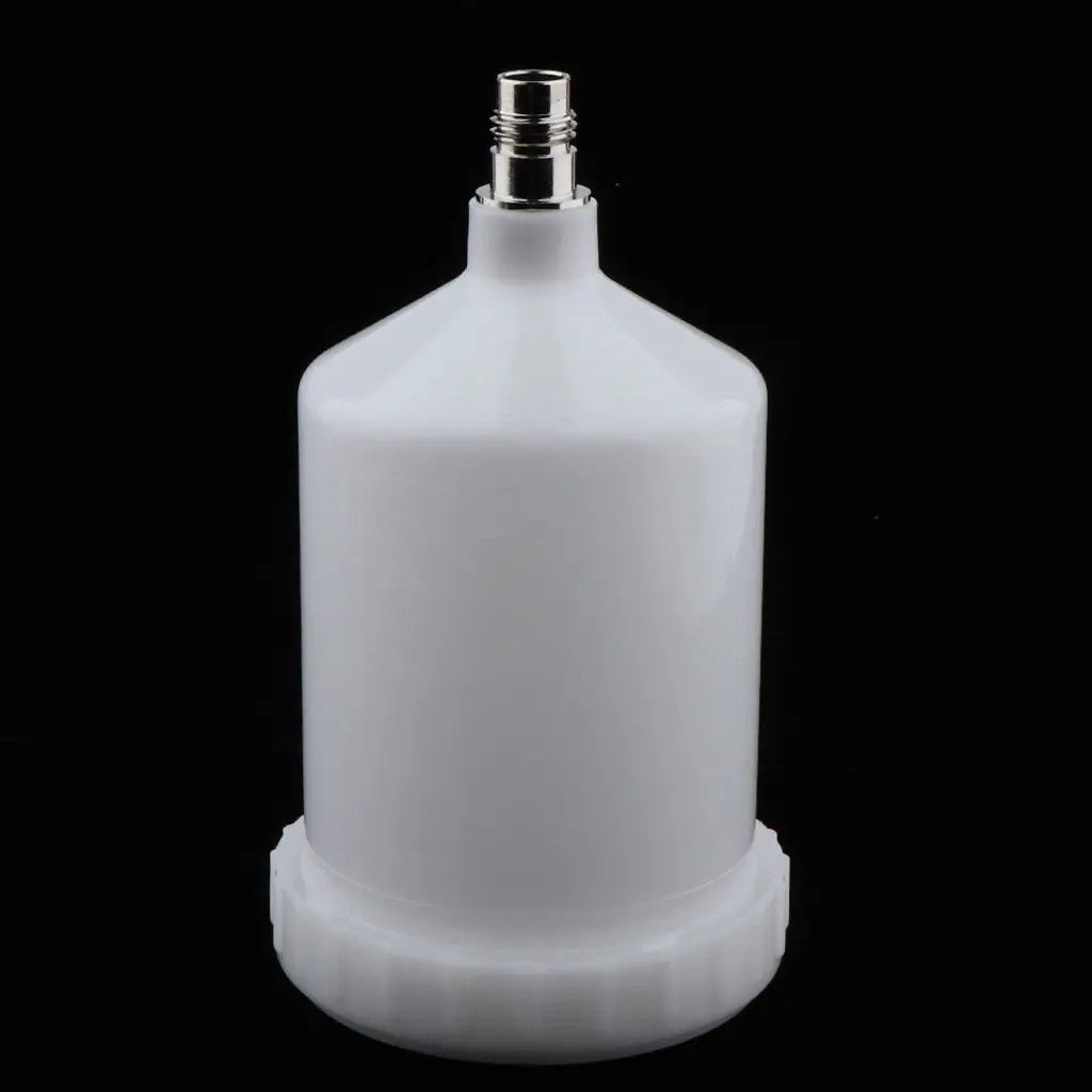 Plastic Air Gravity Spray Paint Airbrush Cup Pot 600ml Two Filters Stainless Steel Threaded Feed Connector