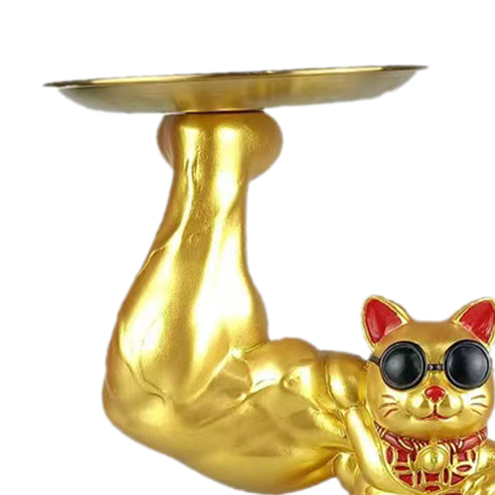 Giant Muscle Arm Fortune Cat Statue Figurine Feng Shui Animal Craft Office Room Shop Home Door Interior Decoration Accessories