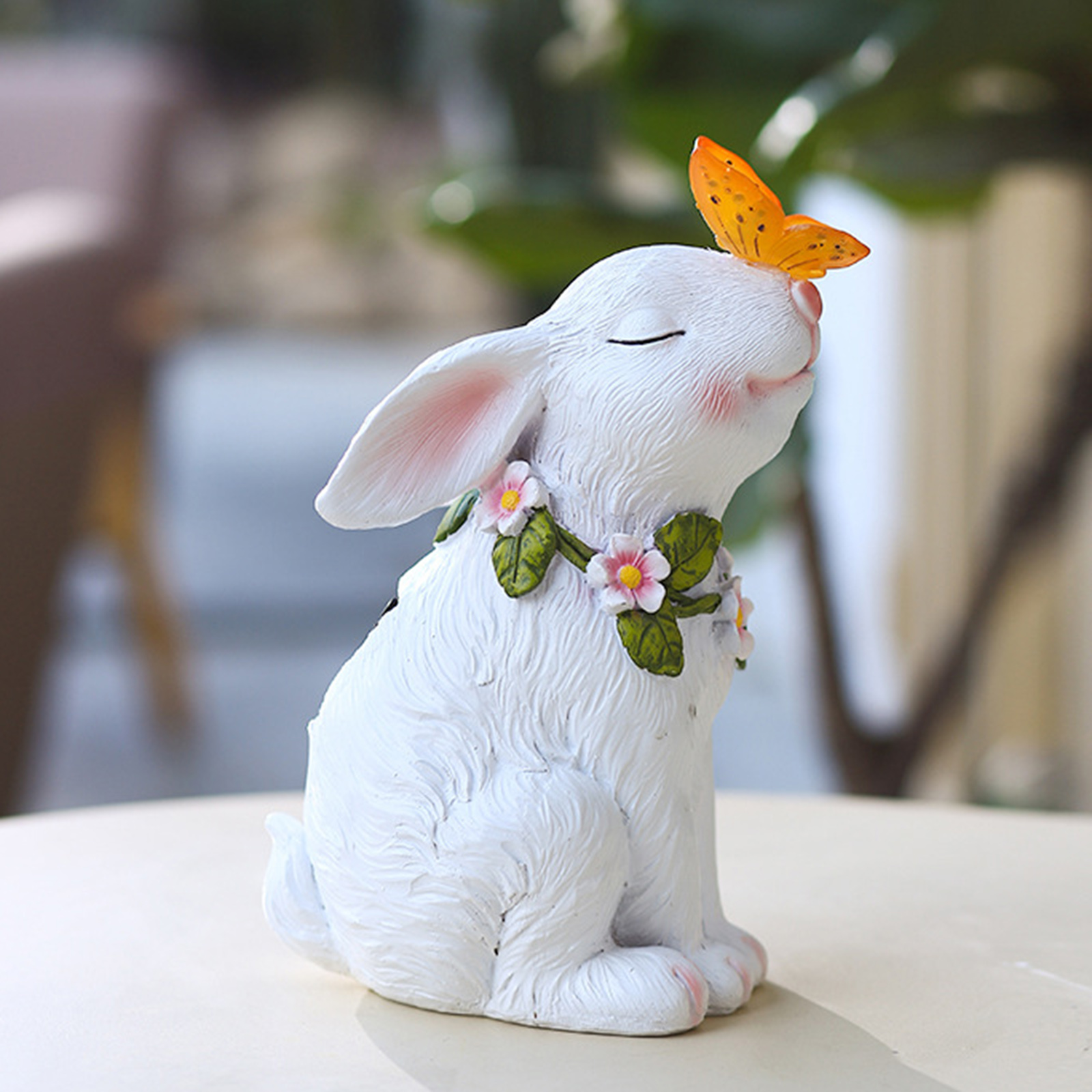 Garden Statue Solar LED Light Adorable Rabbit Figurine Sculpture Ornament for Outdoor Patio Yard Lawn
