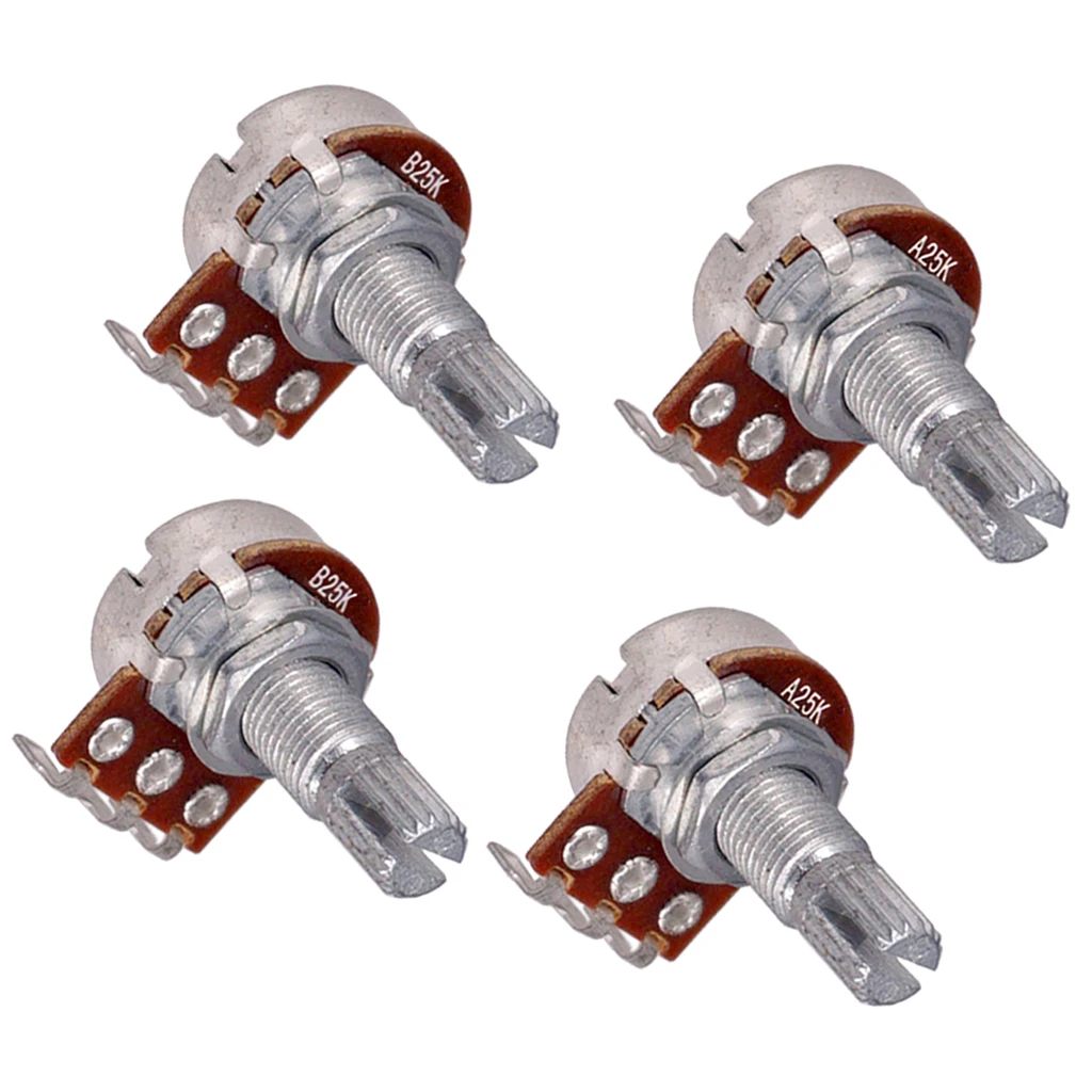 4pcs A25K/B25K Long Split Shaft Audio Taper Low Friction Potentiometers