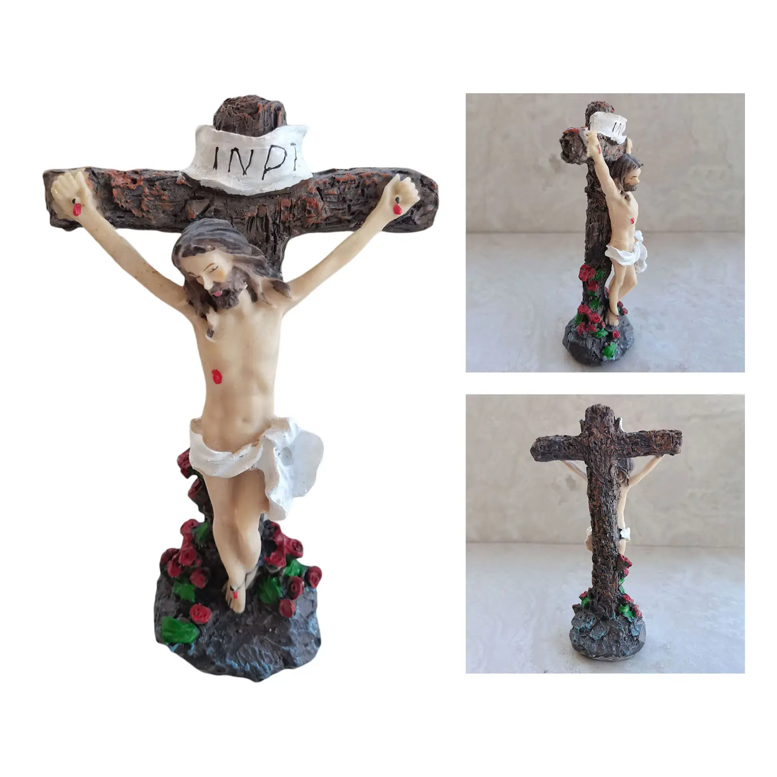1Pack Religious Resin Crucifix Model Jesus Statue, Home Chapel Decorations, Christian Amulet, Collection Gift