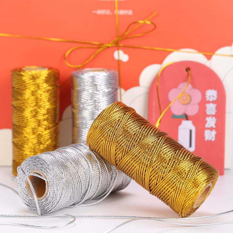 1,5 mm 100 m/Rolle Gold Silber Schnüre Metallic Schnur rutschfeste Schnur Riemen Faden Geschenktüten Kleidungsstück Schuhe Band DIY Nähen – Detail 11
