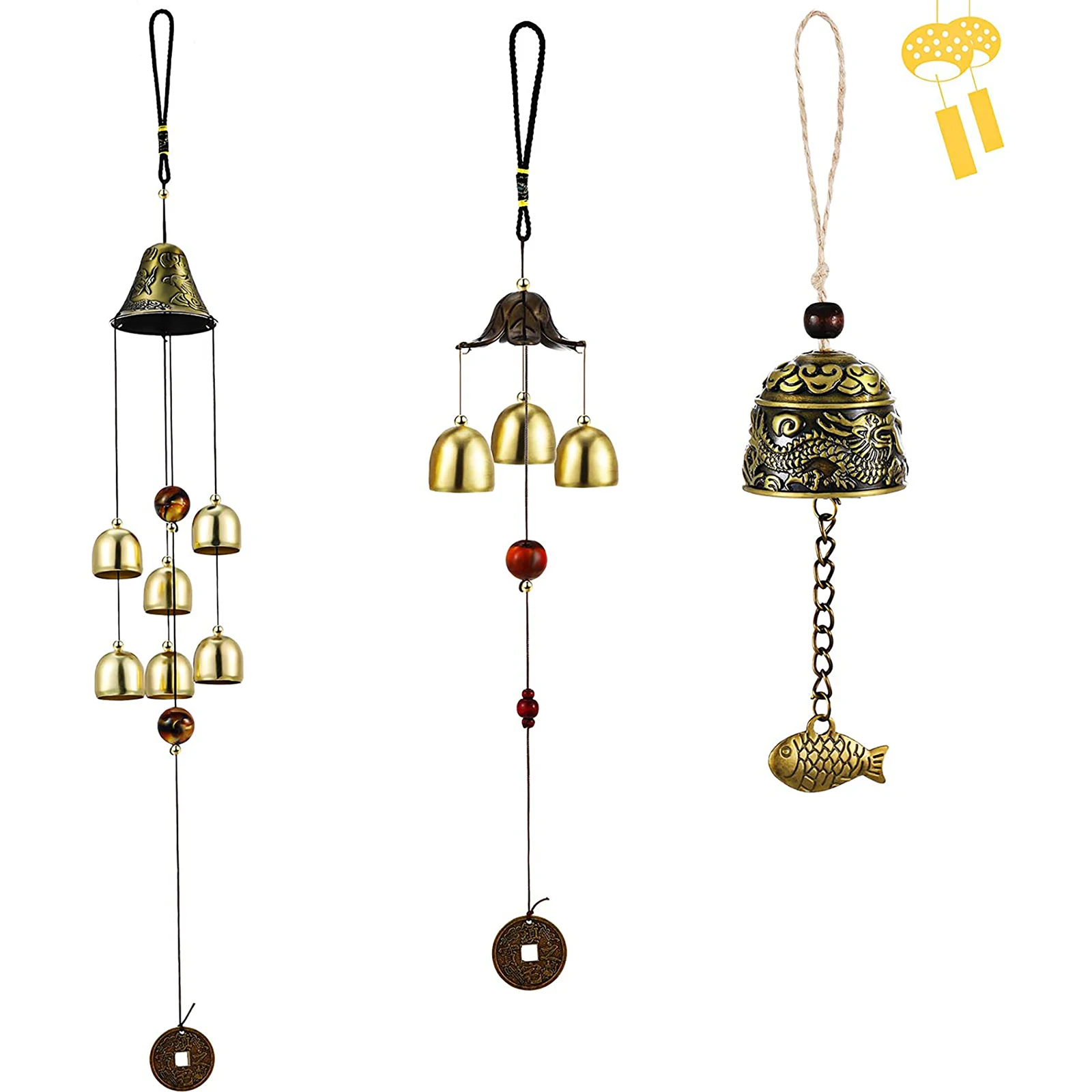 2/5pcs Vintage Bronze Alloy Wind Bell Charms Craft Outdoor Garden Hanging Decor 