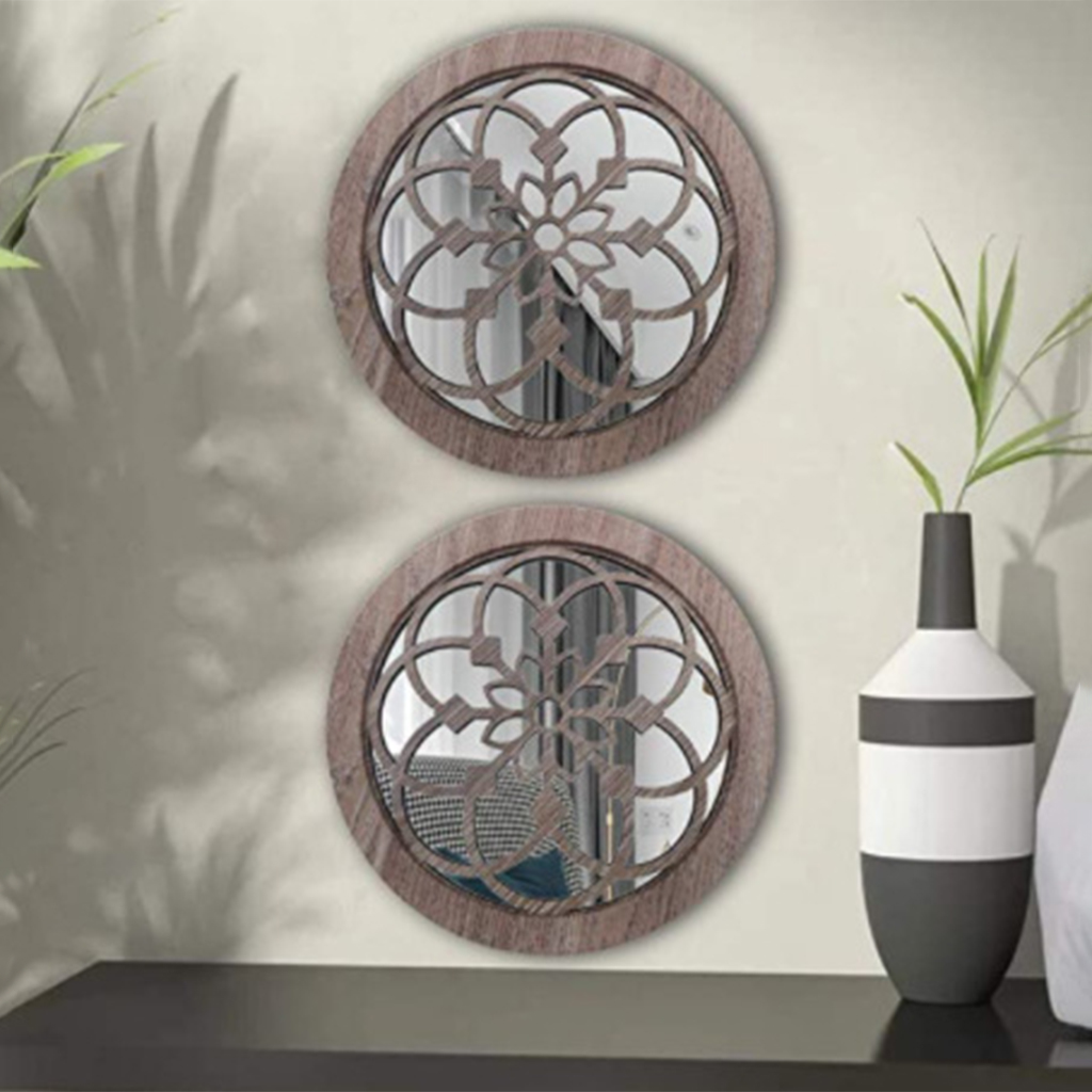 2x Chic Wall Decorative Mirror Accents Round Gorgeous Rustic LivingRoom Barn Kitchen Entry Garden Backyard Hotle Home Park Decor