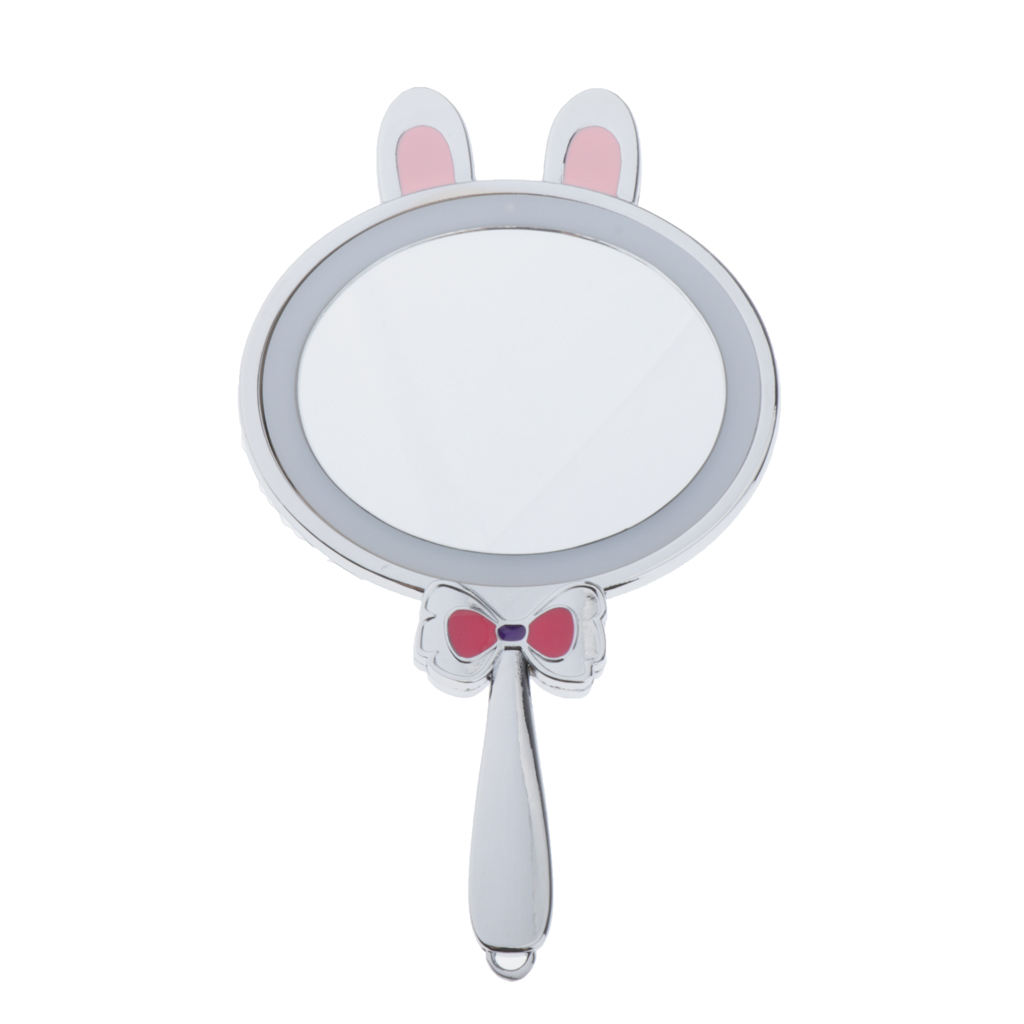 Rabbit Travel Compact Handheld LED Lighted Round Makeup Mirror for Skin Care