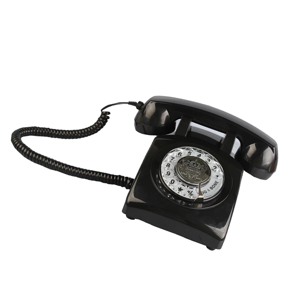 2xRotary Retro Rotary Dial Bell Desk Telephone black