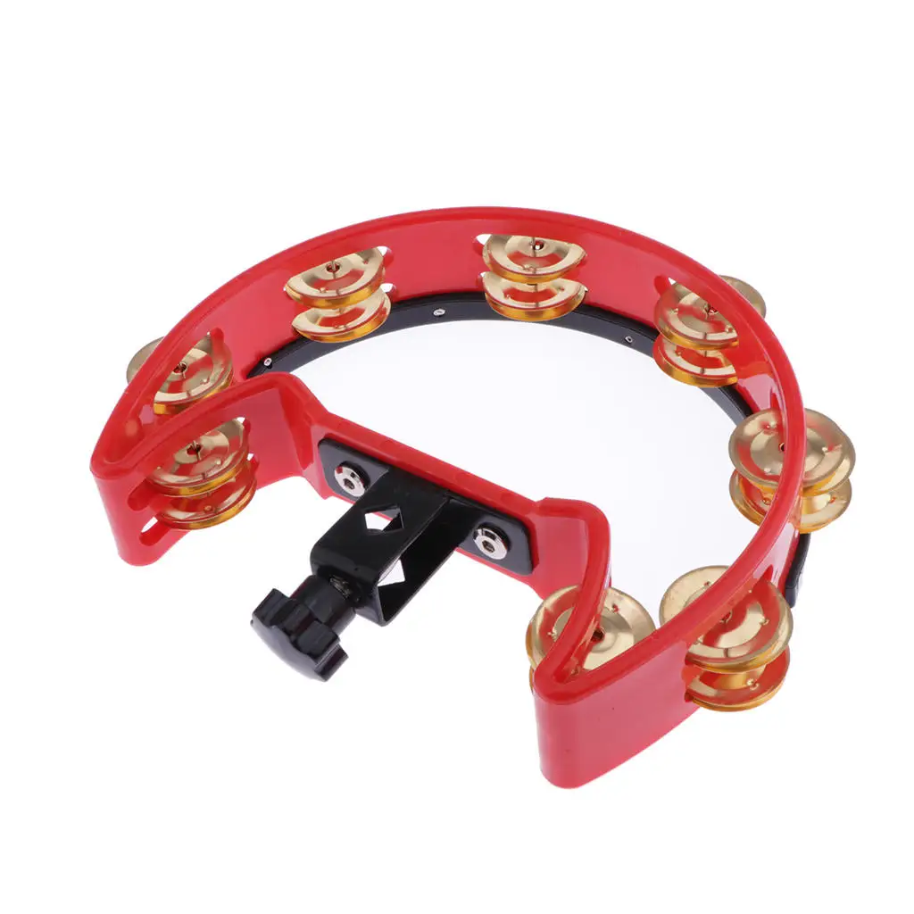 Tambourine with Quick Release Mount, Black/Red, Single/Double Rows Of Jingle
