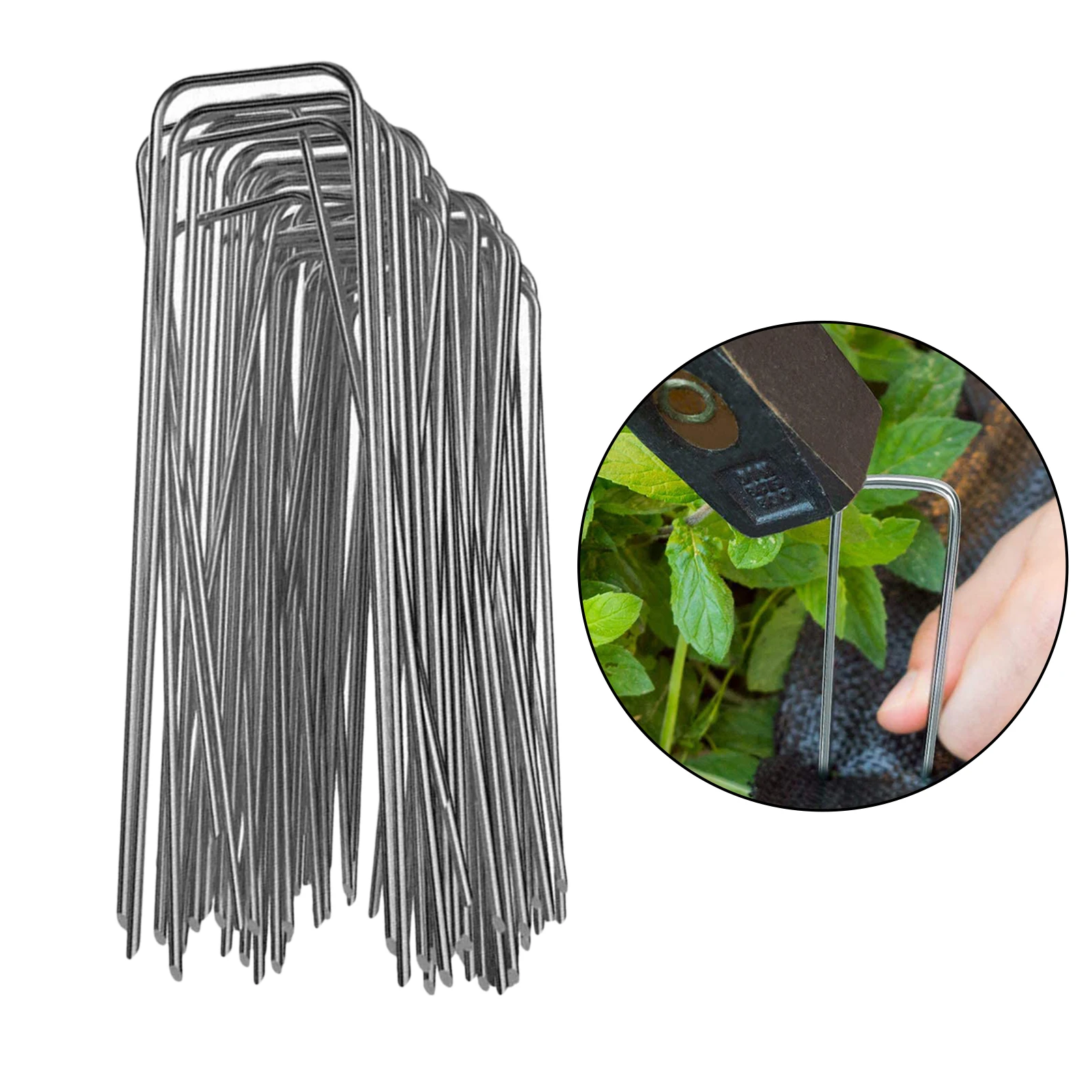 50x Rust-Free 6 Inch Landscape Staples U Stakes Round Anchor Fabric Pins