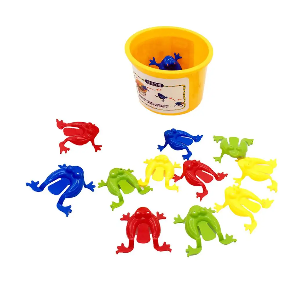 12pieces Assorted Jumping Frog Toy With Bucket  Game Kids Party Favors