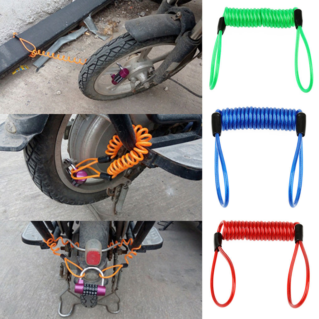 120cm Safety Security Anti Thief Motorbike Motorcycle Wheel Disc Brake Alarm Lock Reminder Spring Cable Lanyard - 3 Colors