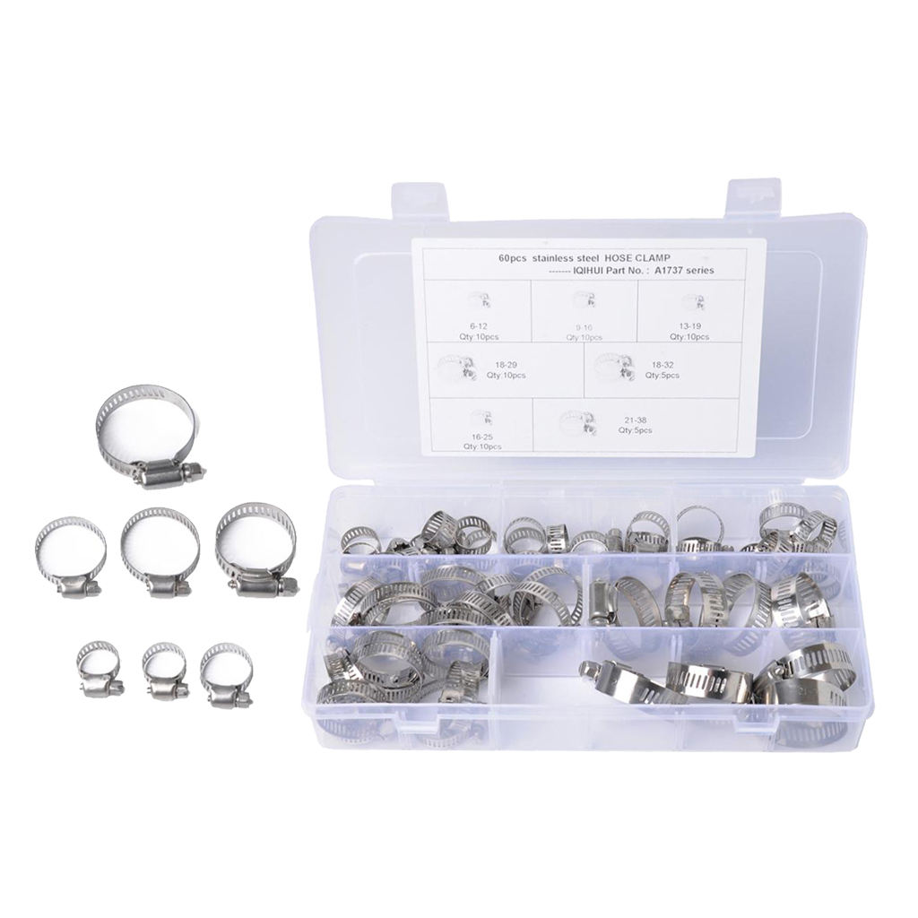 60X Rustproof Stainless Steel Oil Hose Clips Clamp Tubing Clip Clamps 6-38mm