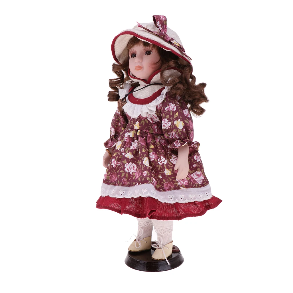 30cm Vintage Porcelain Doll with Wooden Stand, Valentin Gift for Girlfriend,