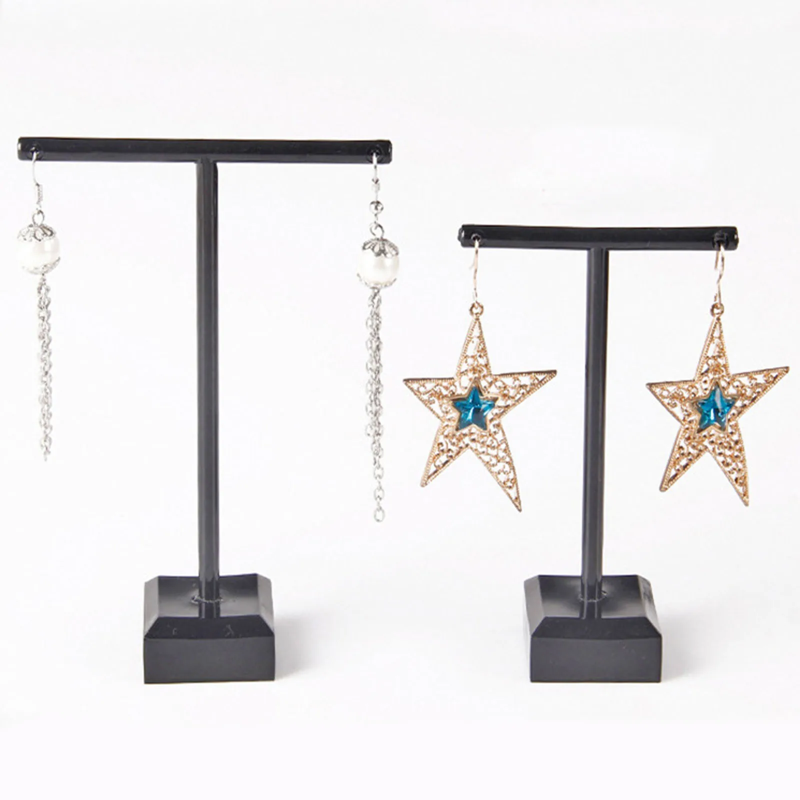 2Pcs Metal Earrings Holder Earrings Organizer Jewelry Display Stand T Stand for Stud Dangle Hoop Earrings (Black)