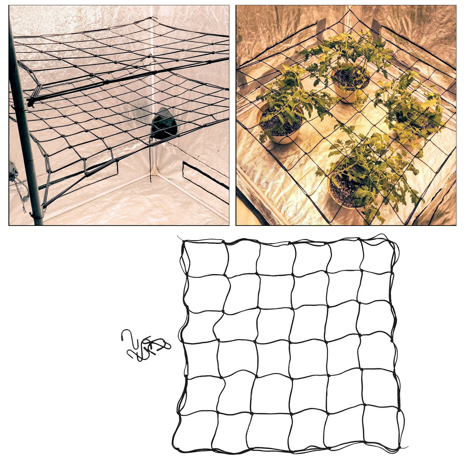 Heavy Duty Flexible Elastic Plant Trellis Netting w/Hooks for Grow Tents Fruits Flowers Hydroponics Indoor Plant