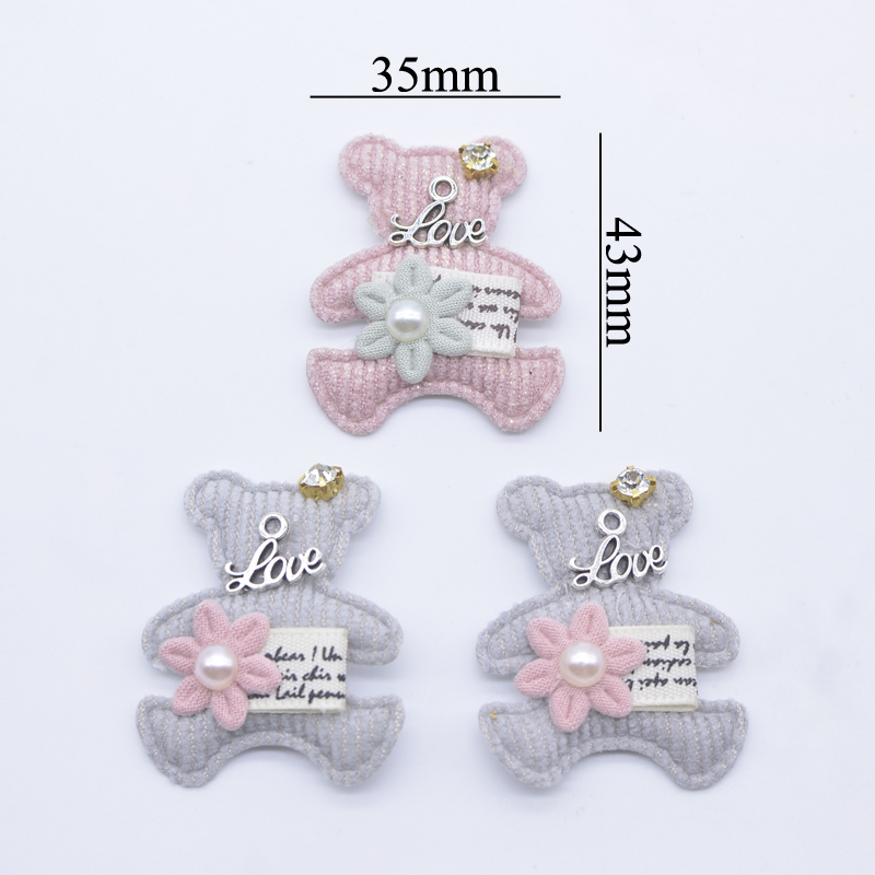 10 Stück 35 x 43 mm gepolsterter Stoffbär mit Perlenschleife, Strass-Applikationen für DIY-Kleidung, Hut, Leggings, Kopfbedeckung, Schuhe, Nähflicken – Detail 2