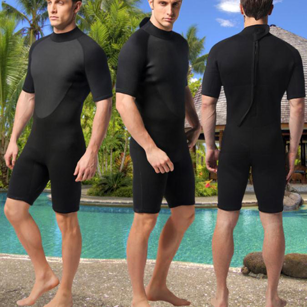 New 3mm Neoprene Men's Back Zip Shorty Wetsuit Scuba Diving Suit Rash Guard