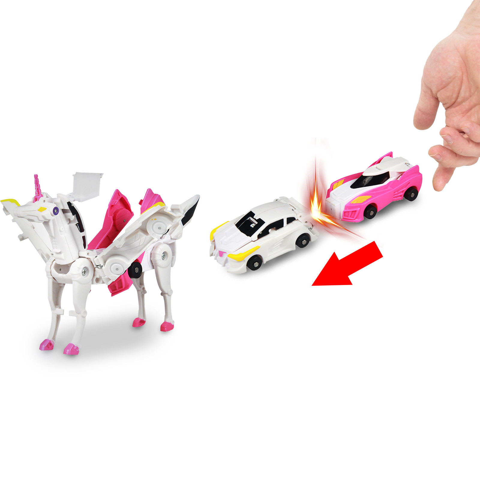 toy cars transform into unicorn